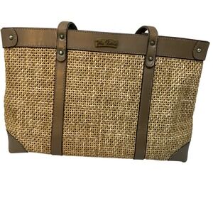 Vintage John Romain Woven Jute Woven Straw Leather Purse Shoulder Bag Logo Tag